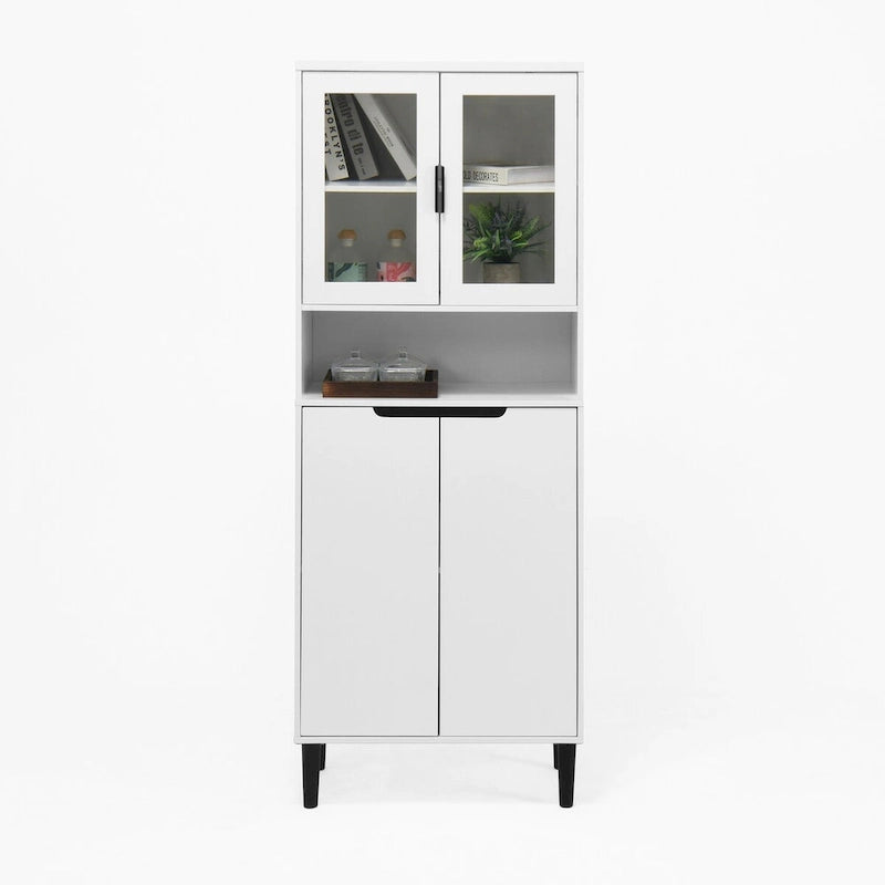 Tall Storage Show Cabinet with 2 Glass Display Door & 2 Doors