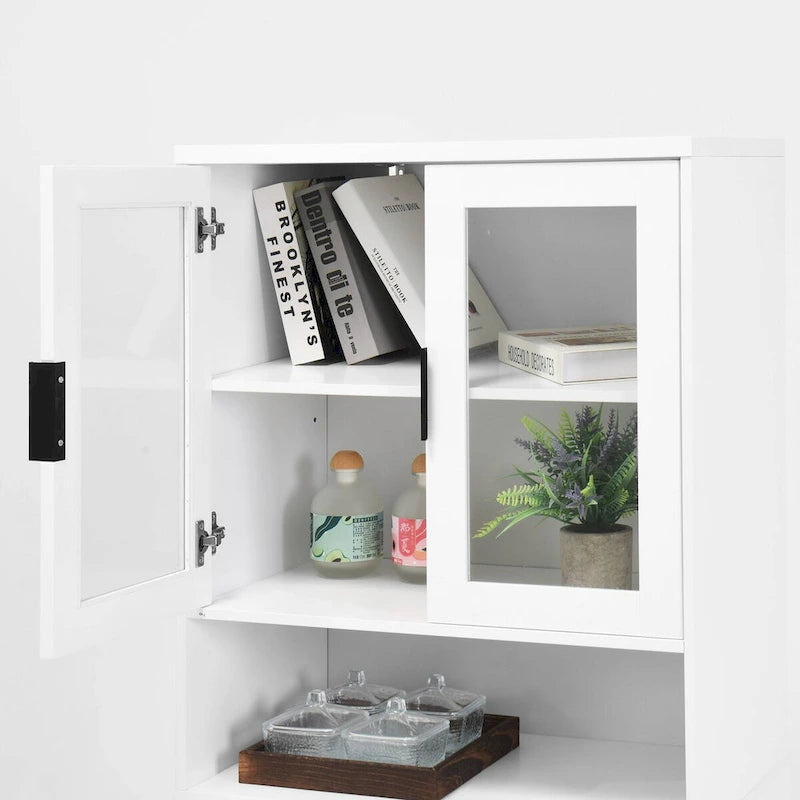Tall Storage Show Cabinet with 2 Glass Display Door & 2 Doors