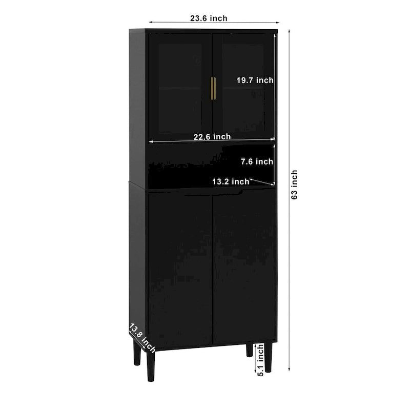 Tall Storage Show Cabinet with 2 Glass Display Door & 2 Doors