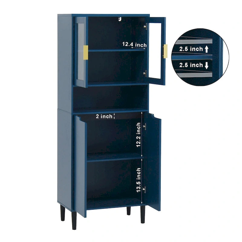 Tall Storage Show Cabinet with 2 Glass Display Door & 2 Doors