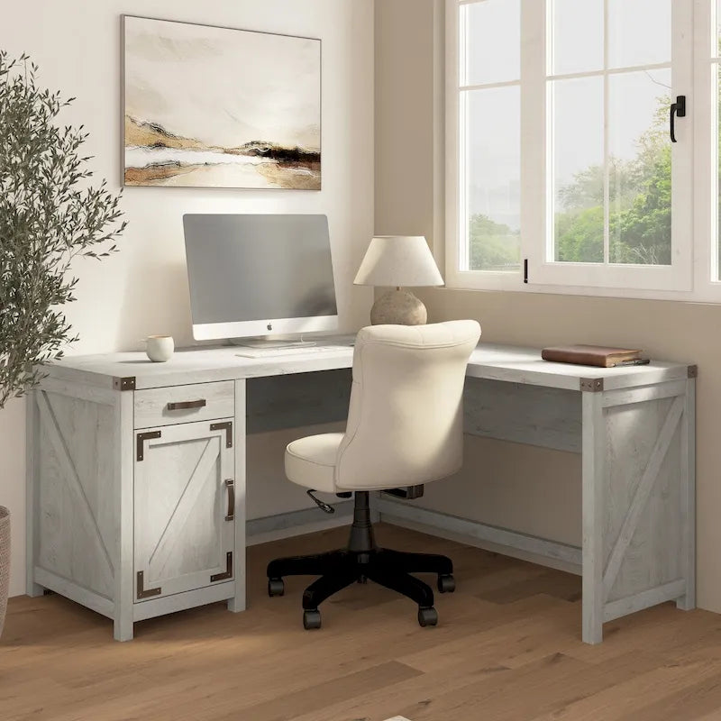 60W L Shaped Desk with Storage Cabinet