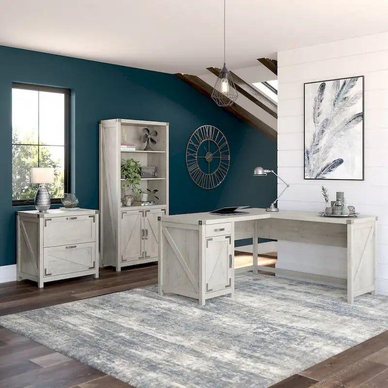 60W L Shaped Desk with Storage Cabinet