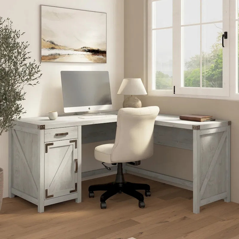 60W L Shaped Desk with Storage Cabinet