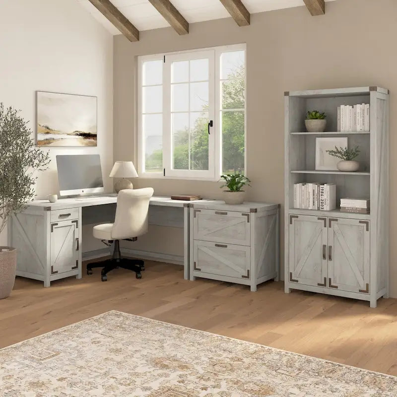 60W L Shaped Desk with Storage Cabinet