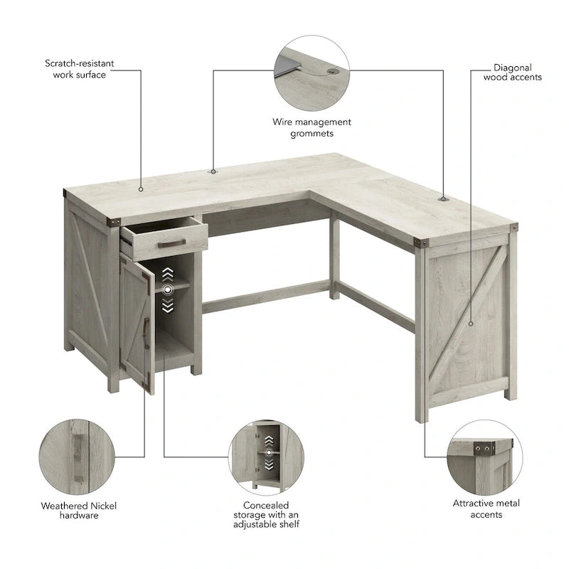60W L Shaped Desk with Storage Cabinet