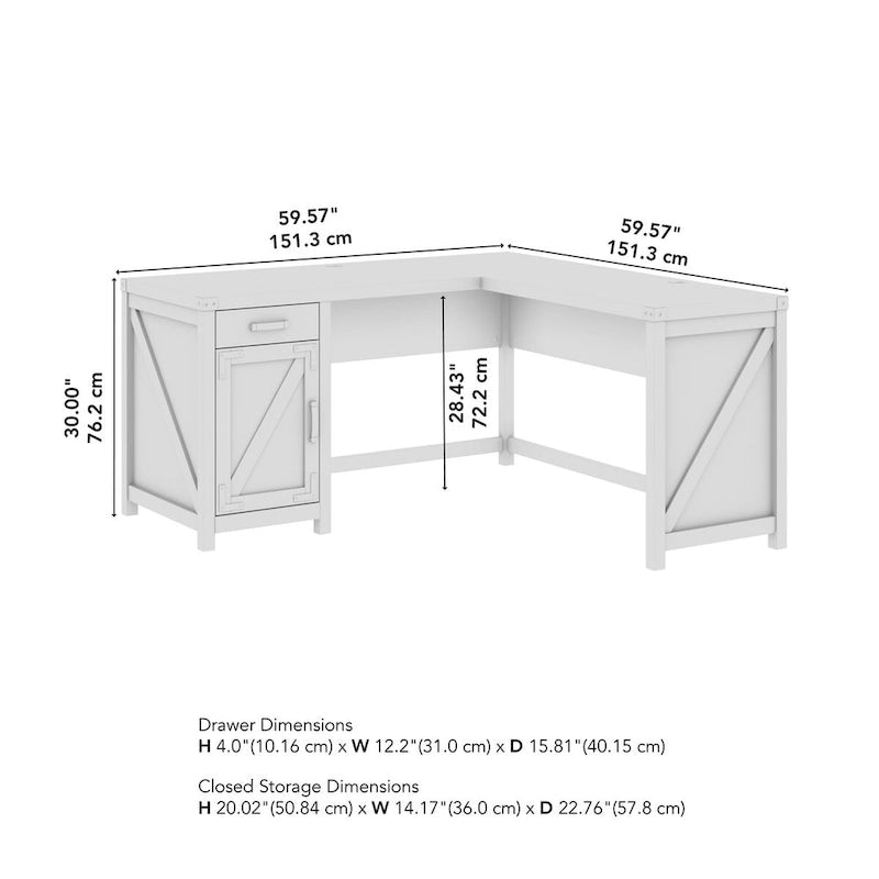 60W L Shaped Desk with Storage Cabinet