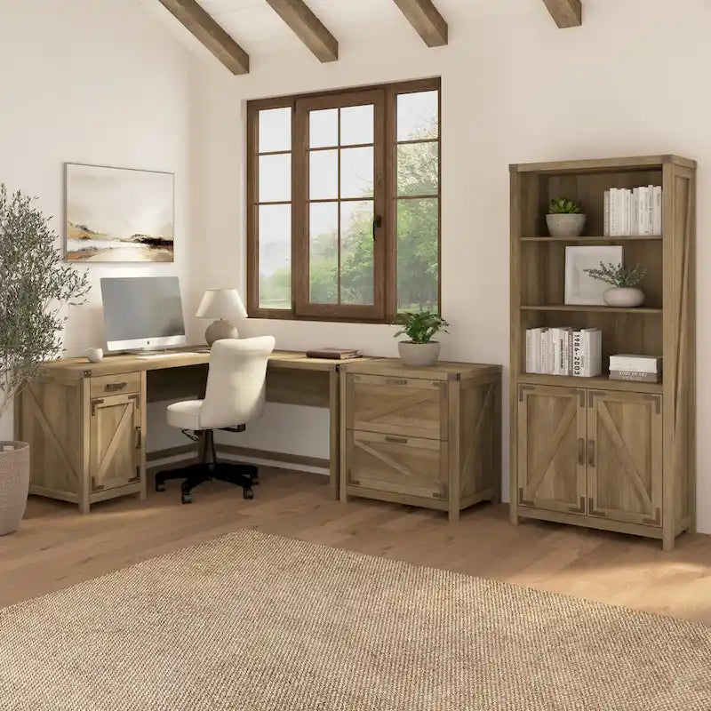 60W L Shaped Desk with Storage Cabinet