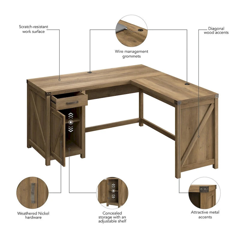 60W L Shaped Desk with Storage Cabinet